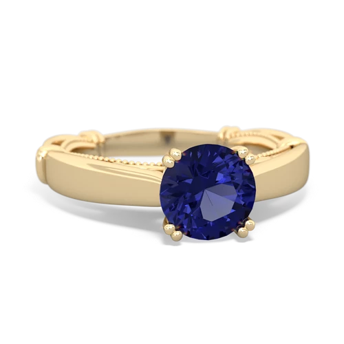 lab sapphire ornate solitaire ring