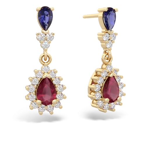 Lab Sapphire Lab Created Sapphire with Genuine Ruby Halo Pear Dangle earrings Earrings