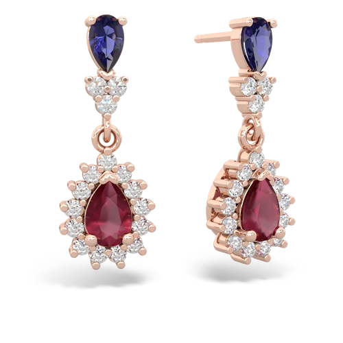 lab sapphire-ruby dangle earrings