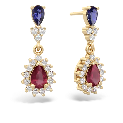 lab sapphire-ruby dangle earrings