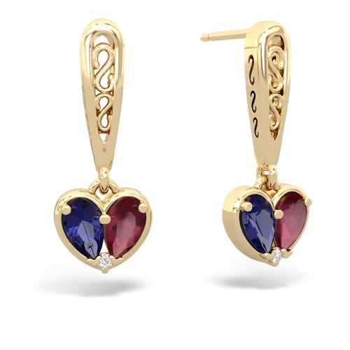 lab sapphire-ruby filligree earrings