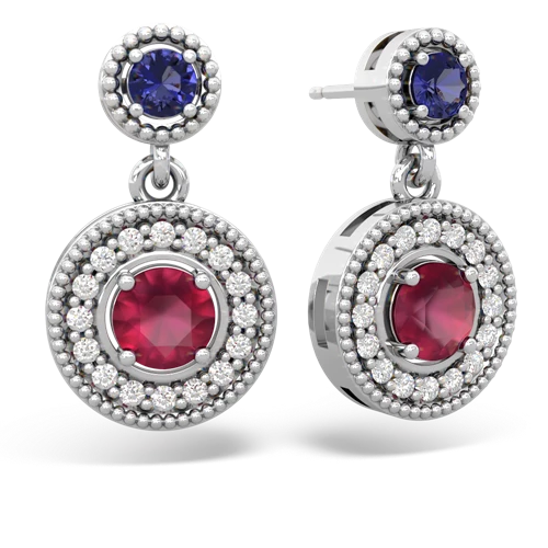lab sapphire-ruby halo earrings