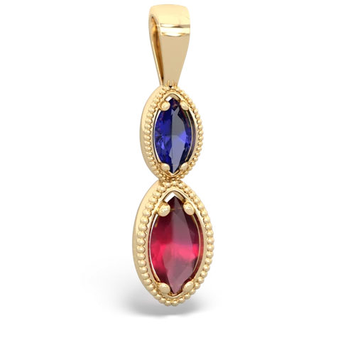 Lab Sapphire Lab Created Sapphire with Genuine Ruby Antique-style Halo pendant Pendant