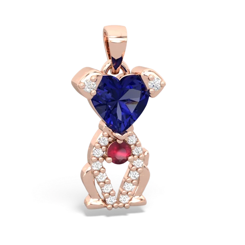 Lab Sapphire Lab Created Sapphire with Genuine Ruby Puppy Love pendant Pendant