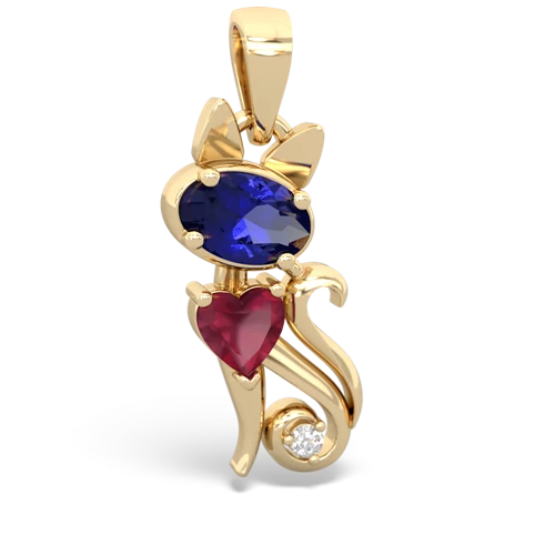 lab sapphire-ruby kitten pendant