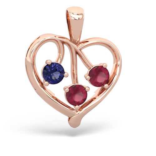 Lab Sapphire Lab Created Sapphire with Genuine Ruby and  Glowing Heart pendant Pendant