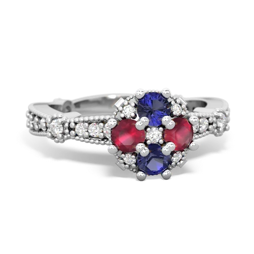 lab sapphire-ruby art deco engagement ring