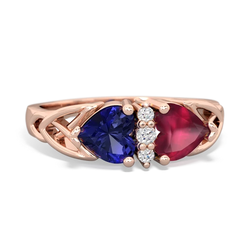 Lab Sapphire Lab Created Sapphire with Genuine Ruby Celtic Trinity Knot ring Ring
