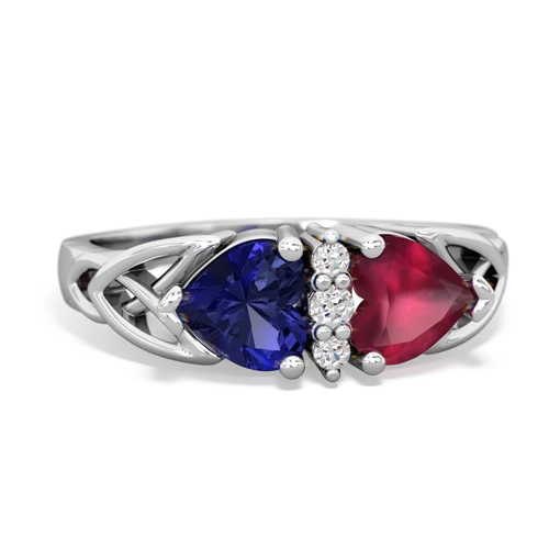 Lab Sapphire Lab Created Sapphire with Genuine Ruby Celtic Trinity Knot ring Ring
