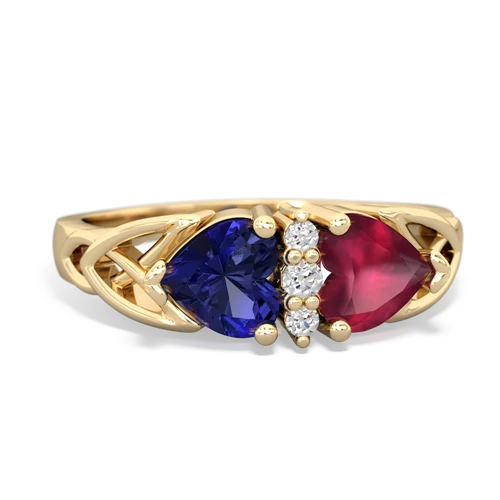 lab sapphire-ruby celtic ring