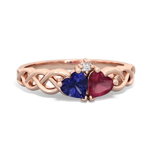 Lab Sapphire Lab Created Sapphire with Genuine Ruby Heart to Heart Braid ring Ring