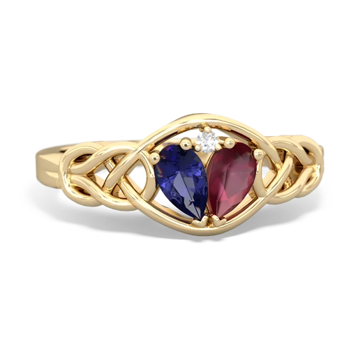 lab sapphire-ruby celtic knot ring