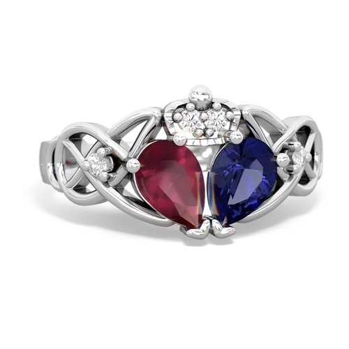 Lab Sapphire Lab Created Sapphire with Genuine Ruby Two Stone Claddagh ring Ring