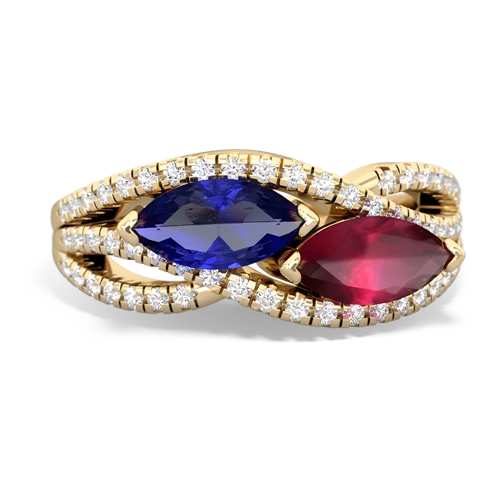 lab sapphire-ruby double heart ring