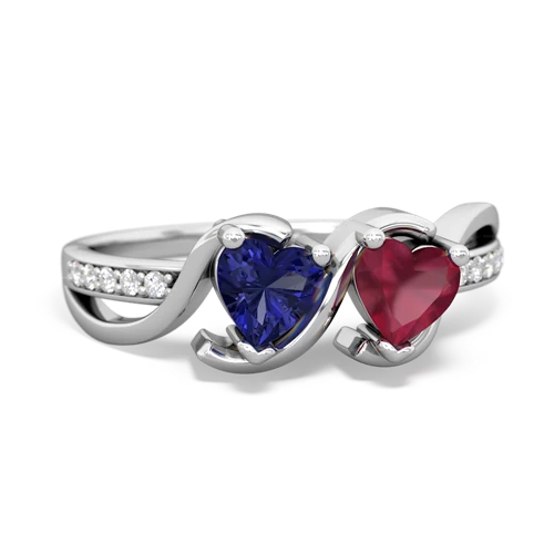 lab sapphire-ruby double heart ring