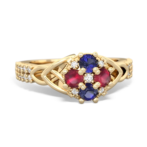 lab sapphire-ruby engagement ring