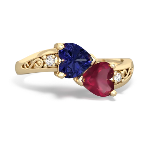 Lab Sapphire Lab Created Sapphire with Genuine Ruby Snuggling Hearts ring Ring