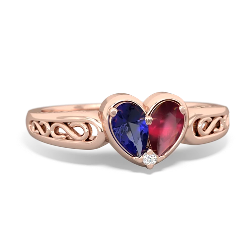 Lab Sapphire Lab Created Sapphire with Genuine Ruby filligree Heart ring Ring