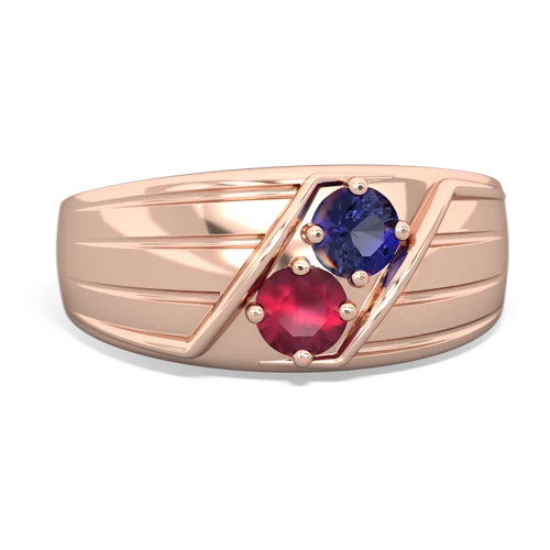 Lab Sapphire Lab Created Sapphire with Genuine Ruby Art Deco Men's ring Ring