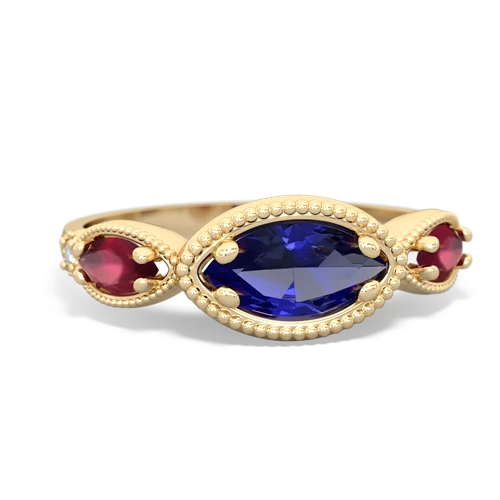 Lab Sapphire Lab Created Sapphire with Genuine Ruby and Genuine Pink Tourmaline Antique Style Keepsake ring Ring