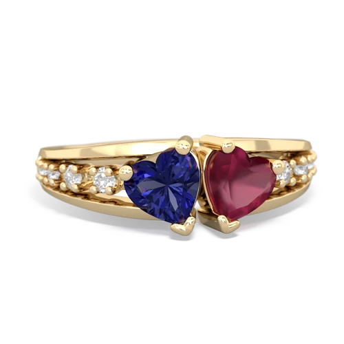 Lab Sapphire Lab Created Sapphire with Genuine Ruby Heart to Heart ring Ring