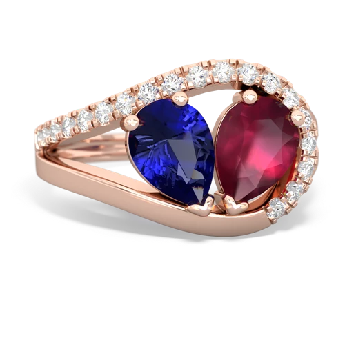 Lab Sapphire Lab Created Sapphire with Genuine Ruby Nestled Heart Keepsake ring Ring