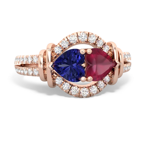 Lab Sapphire Lab Created Sapphire with Genuine Ruby Art-Deco Keepsake ring Ring