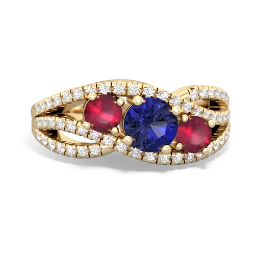 lab sapphire-ruby three stone pave ring