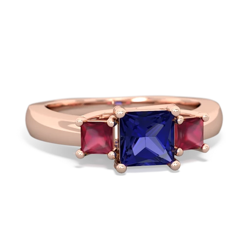 Lab Sapphire Lab Created Sapphire with Genuine Ruby and  Three Stone Trellis ring Ring