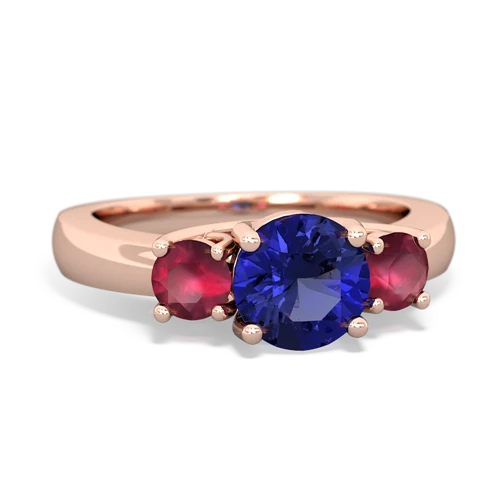 Lab Sapphire Lab Created Sapphire with Genuine Ruby and  Three Stone Trellis ring Ring