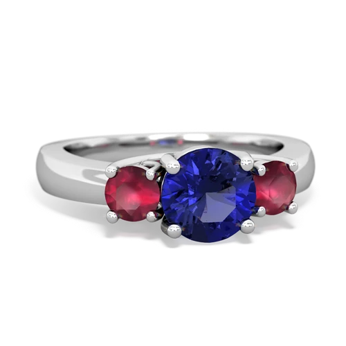 Lab Sapphire Lab Created Sapphire with Genuine Ruby and Genuine Ruby Three Stone Trellis ring Ring