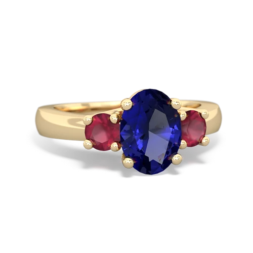 Lab Sapphire Lab Created Sapphire with Genuine Ruby Three Stone Trellis ring Ring