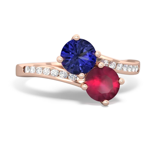 Lab Sapphire Lab Created Sapphire with Genuine Ruby Keepsake Two Stone ring Ring
