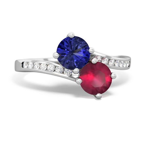 lab sapphire-ruby two stone channel ring