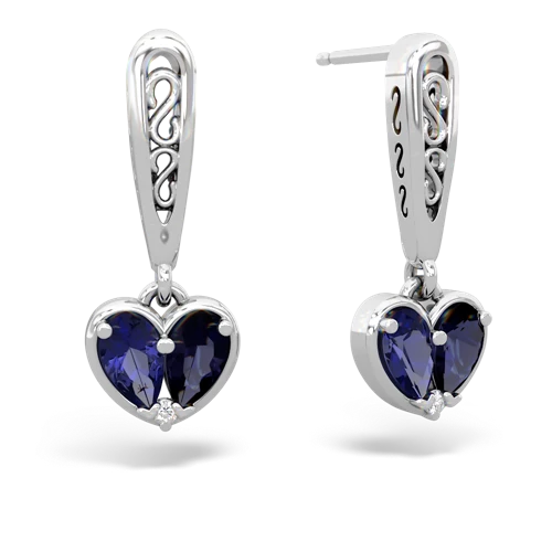 lab sapphire-sapphire filligree earrings