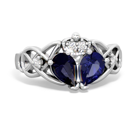 Lab Sapphire Lab Created Sapphire with Genuine Sapphire Two Stone Claddagh ring Ring
