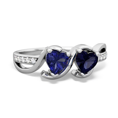 lab sapphire-sapphire double heart ring