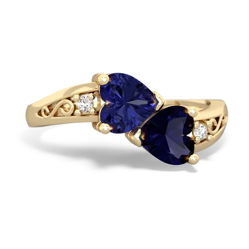 Lab Sapphire Lab Created Sapphire with Genuine Sapphire Snuggling Hearts ring Ring