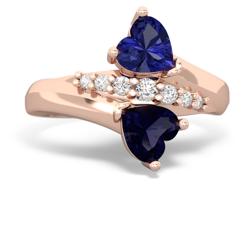 Lab Sapphire Lab Created Sapphire with Genuine Sapphire Heart to Heart Bypass ring Ring