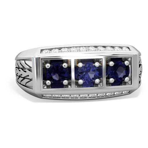 lab sapphire-sapphire three stone ring