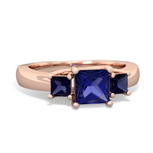 Lab Sapphire Lab Created Sapphire with Genuine Sapphire and  Three Stone Trellis ring Ring