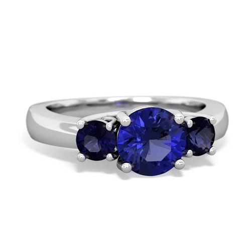 Lab Sapphire Lab Created Sapphire with Genuine Sapphire and Lab Created Emerald Three Stone Trellis ring Ring