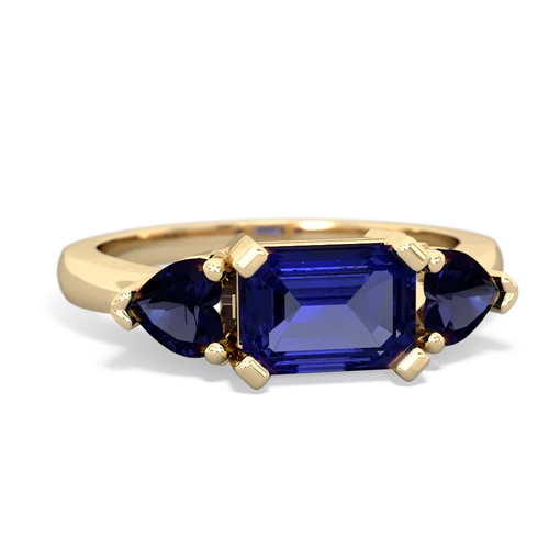 Lab Sapphire Lab Created Sapphire with Genuine Sapphire and  Three Stone ring Ring