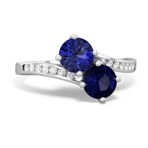 lab sapphire-sapphire two stone channel ring