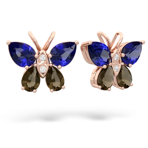 lab sapphire-smoky quartz butterfly earrings