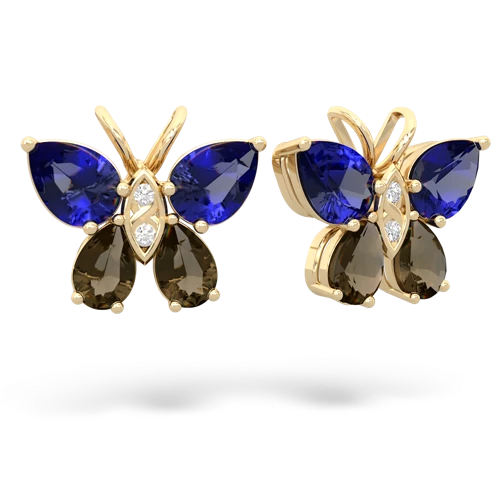 lab sapphire-smoky quartz butterfly earrings
