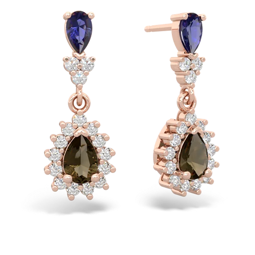 Lab Sapphire Lab Created Sapphire with Genuine Smoky Quartz Halo Pear Dangle earrings Earrings
