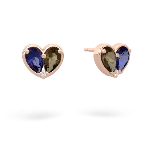 lab sapphire-smoky quartz one heart earrings