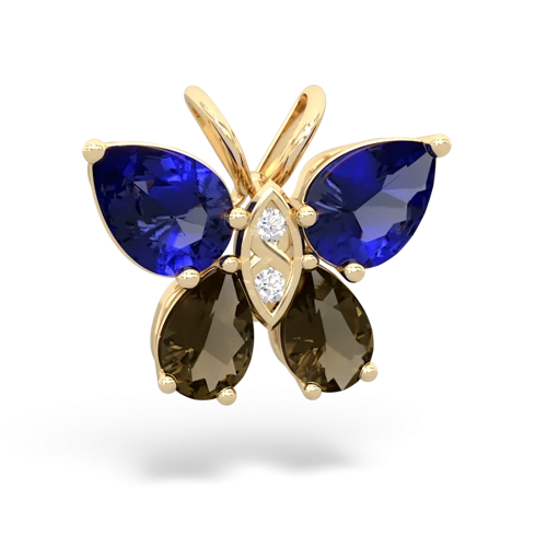 lab sapphire-smoky quartz butterfly pendant
