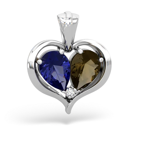 lab sapphire-smoky quartz half heart whole pendant